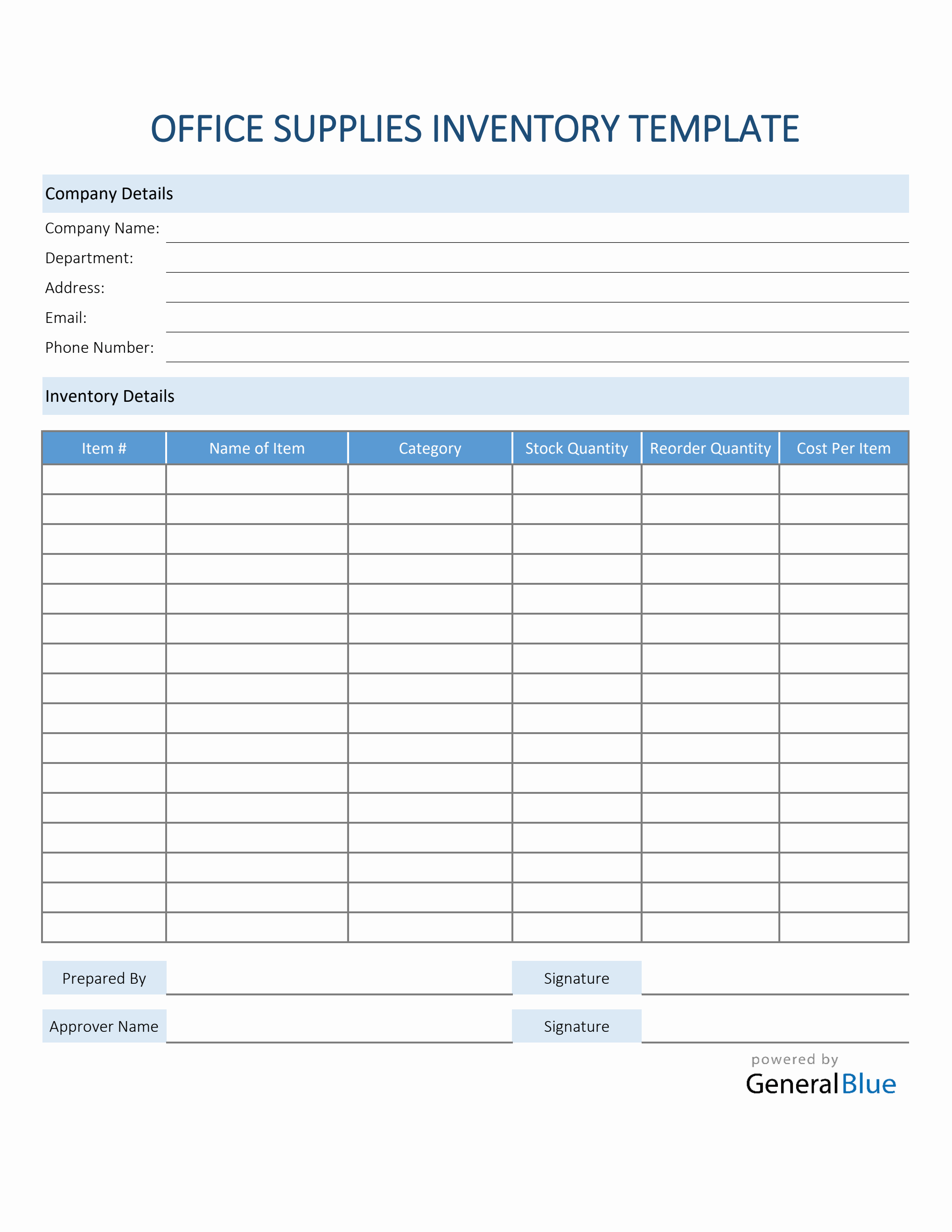 Office Supplies Inventory Template in Excel