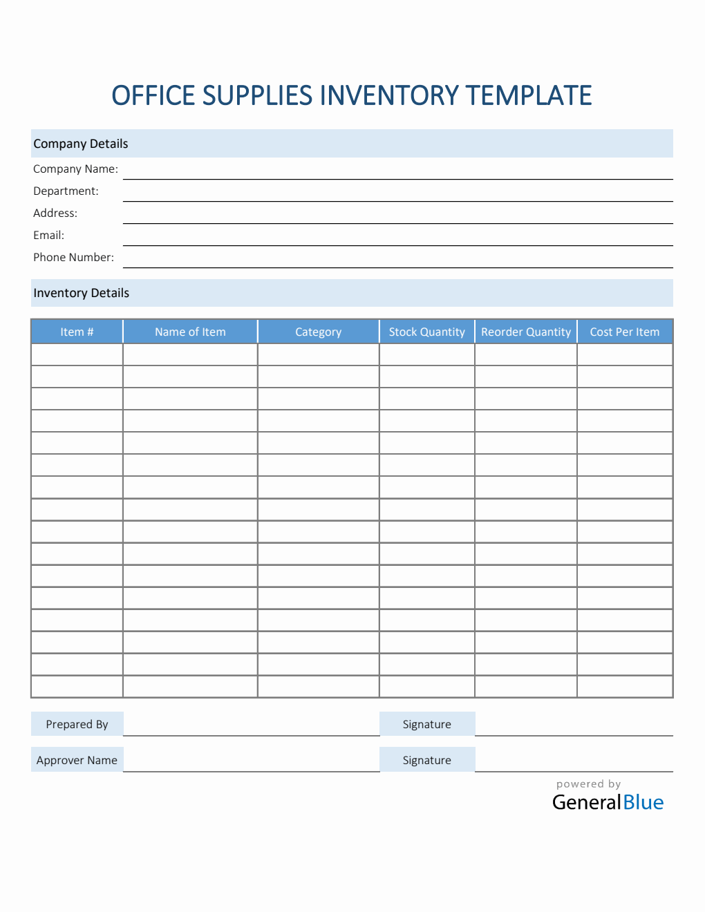 Office Supplies Inventory Template in Excel