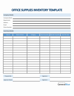 Office Supplies Inventory Template in Excel