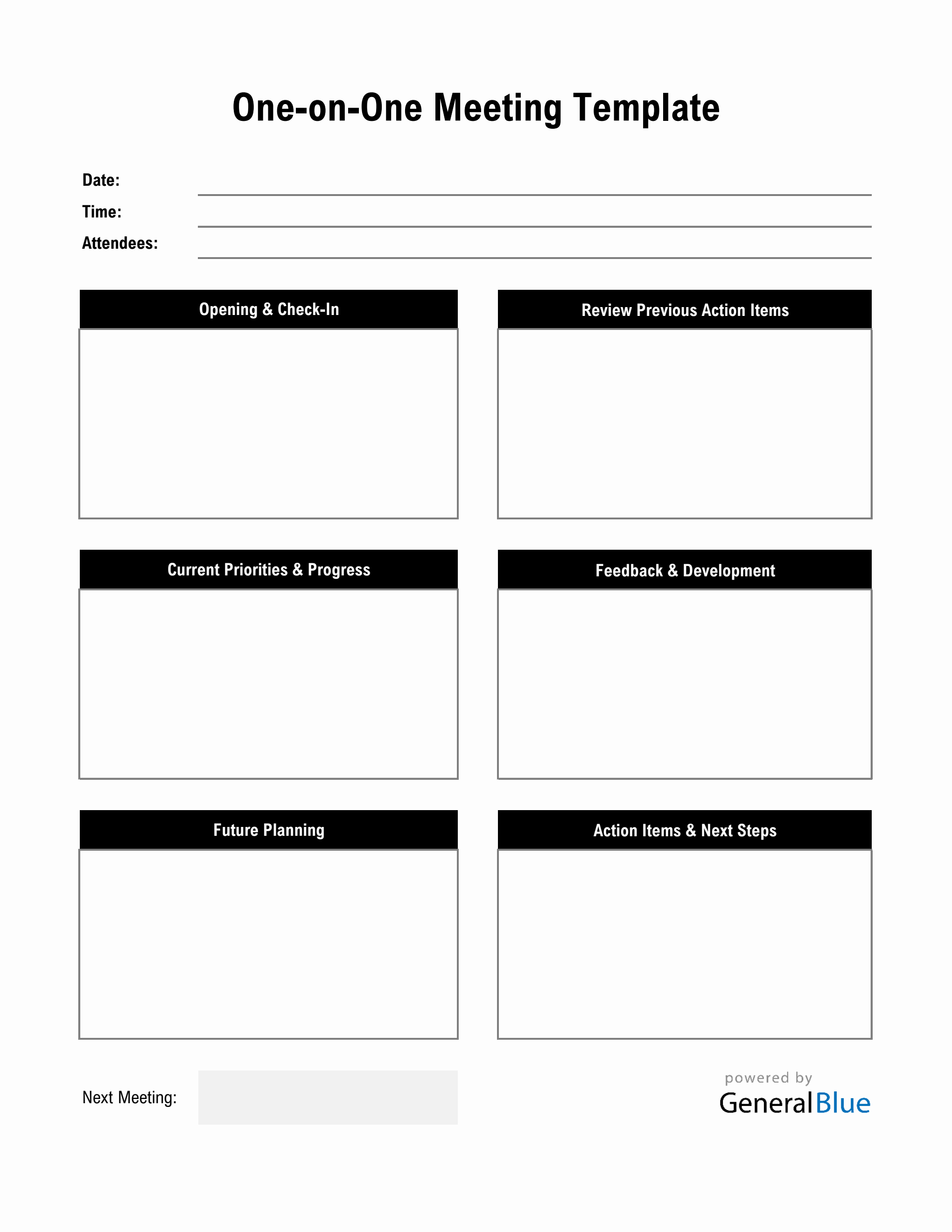 OneonOne Meeting Template Excel (Black)