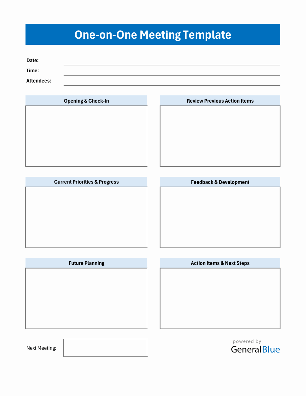 One-on-One Meeting Template Excel (Printable)