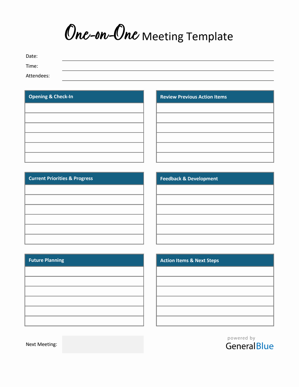 One-on-One Meeting Template Excel (Printable)