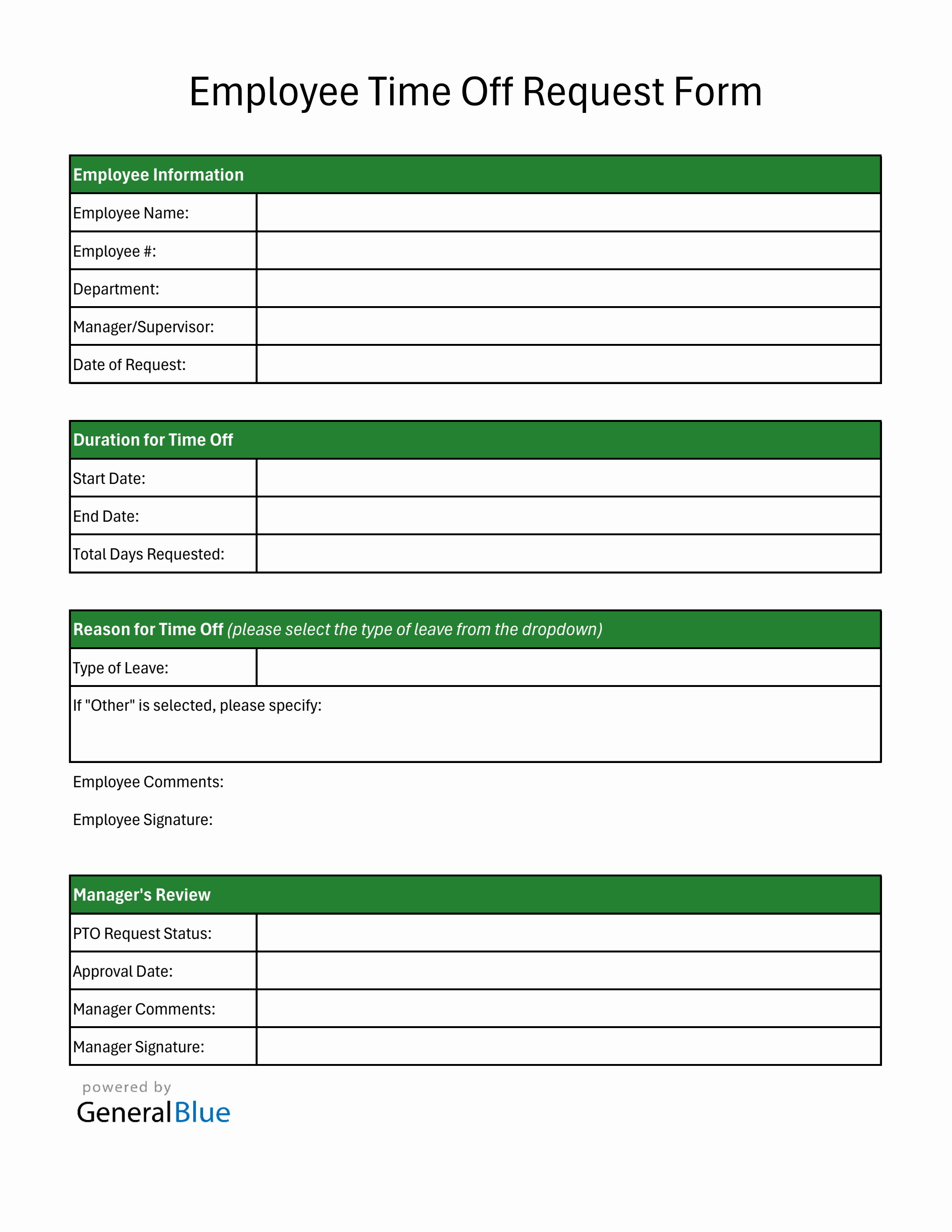 Free Downloadable Paid Time Off Request Form in Excel