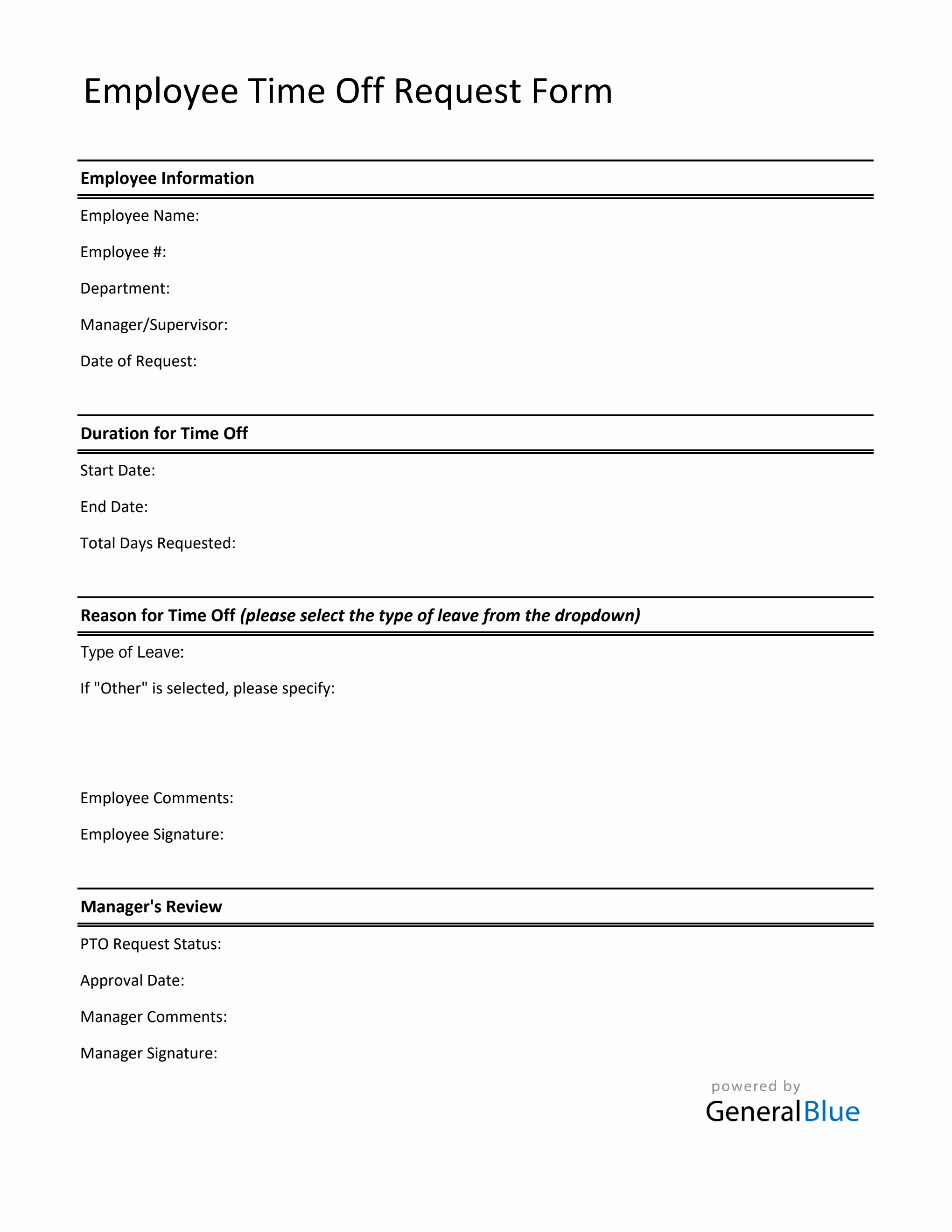 Time Due Form Free Plain Paid Time Off Request Form in Excel