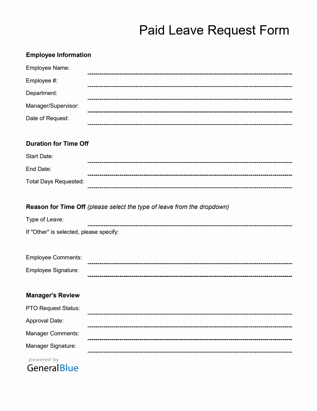 Free Printable Paid Time Off Request Form in Excel