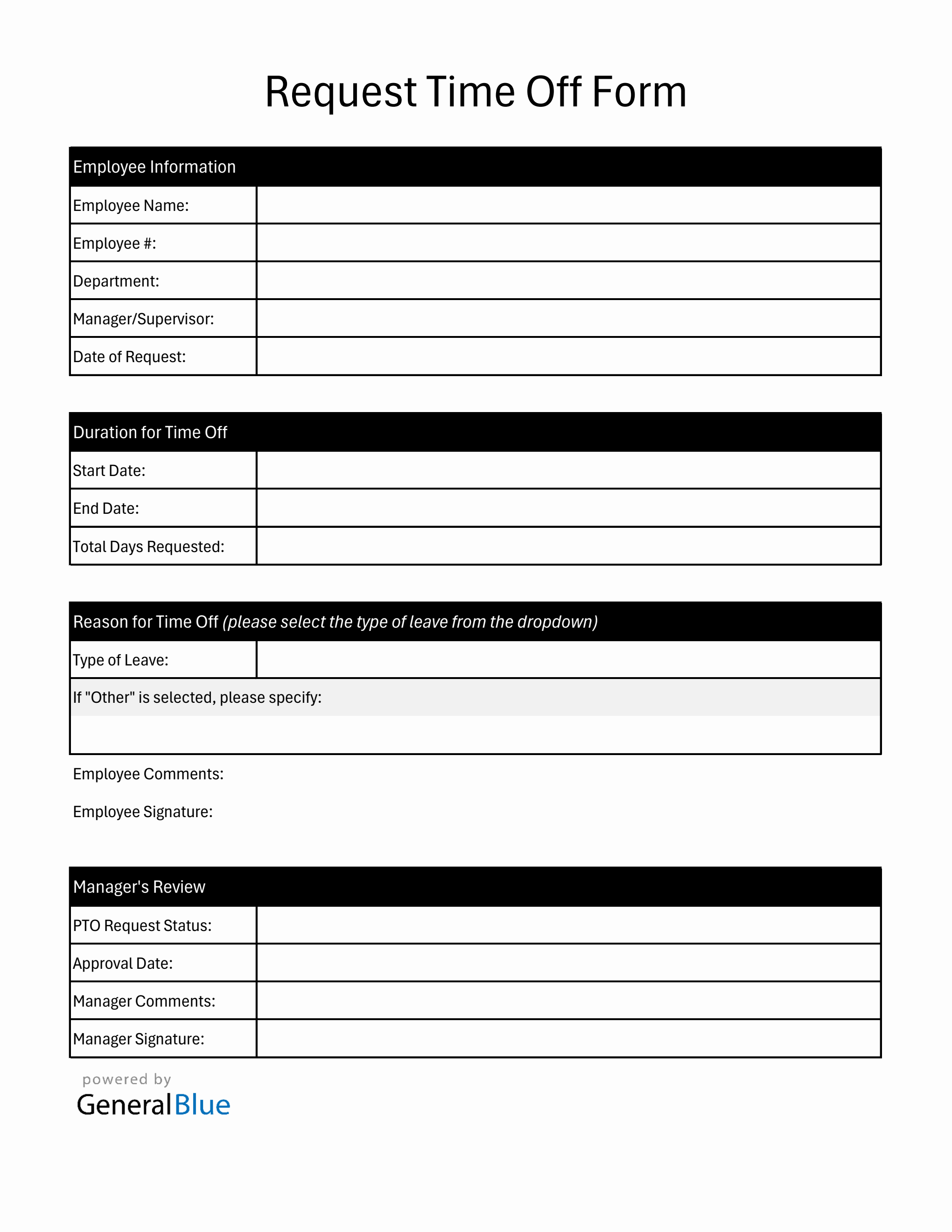 Free Professional Paid Time Off Request Form in Excel