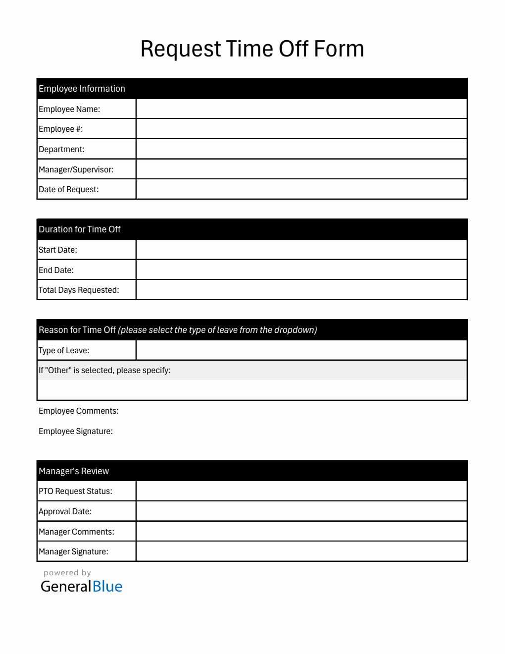 Free Excel Time Off Request Form Templates