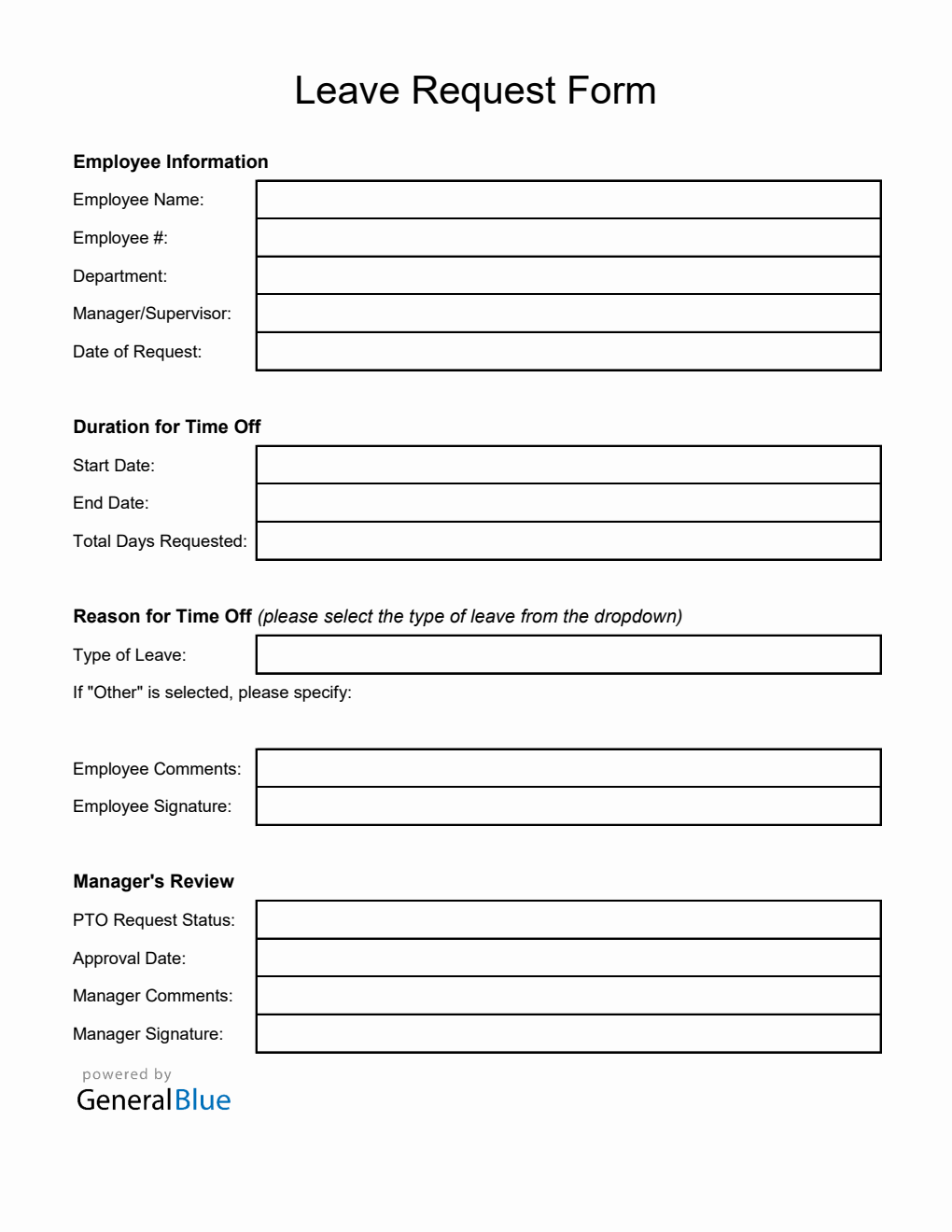 Free Bordered Paid Time Off Request Form in Excel