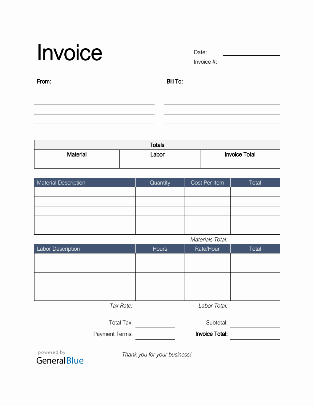 Parts and Labor Invoice in PDF (Basic)