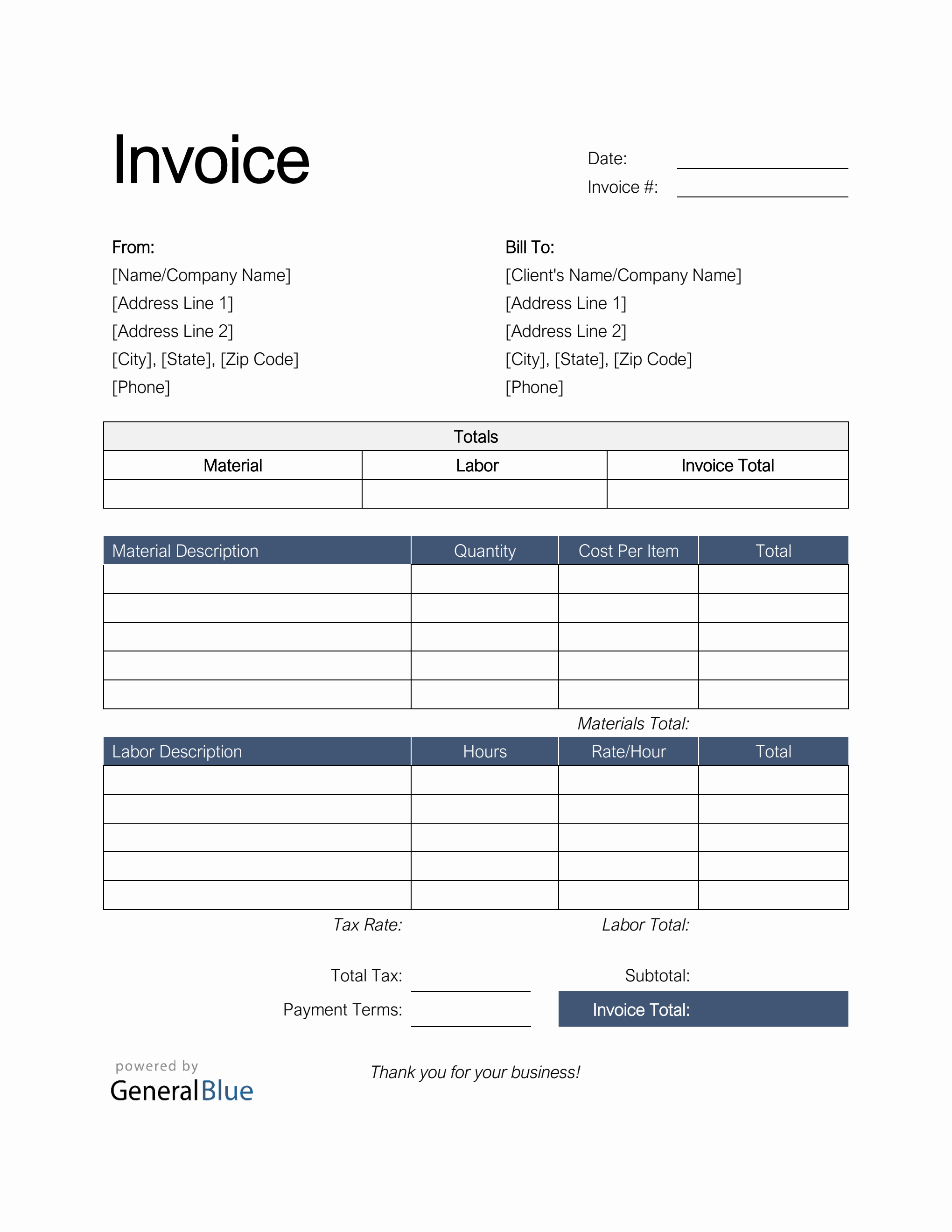 Parts and Labor Invoice in Word (Basic) Regarding Parts And Labor Invoice Template Free