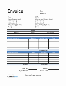 Parts and Labor Invoice in Word (Blue)