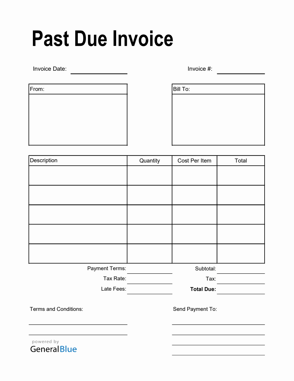 Past Due Invoice in Excel (Printable)
