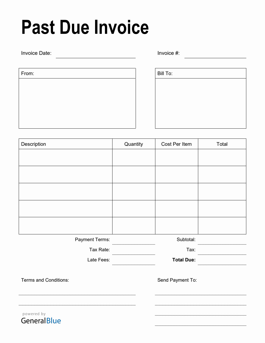 Past Due Invoice in PDF (Printable)