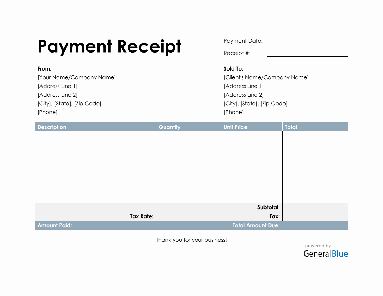 Payment Receipt Template in Word (Basic)