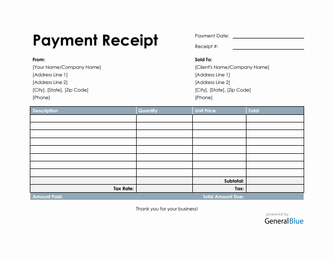 Payment Receipt Template in Word (Basic)