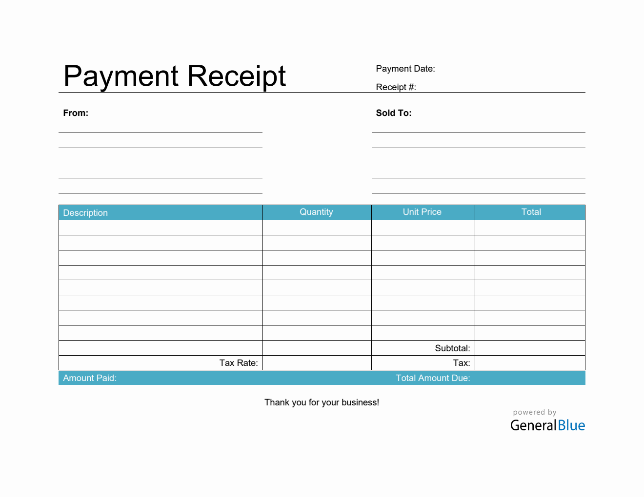 Payment Receipt Template in PDF (Aqua)