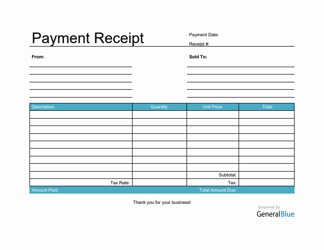 Payment Receipt Template in PDF (Aqua)