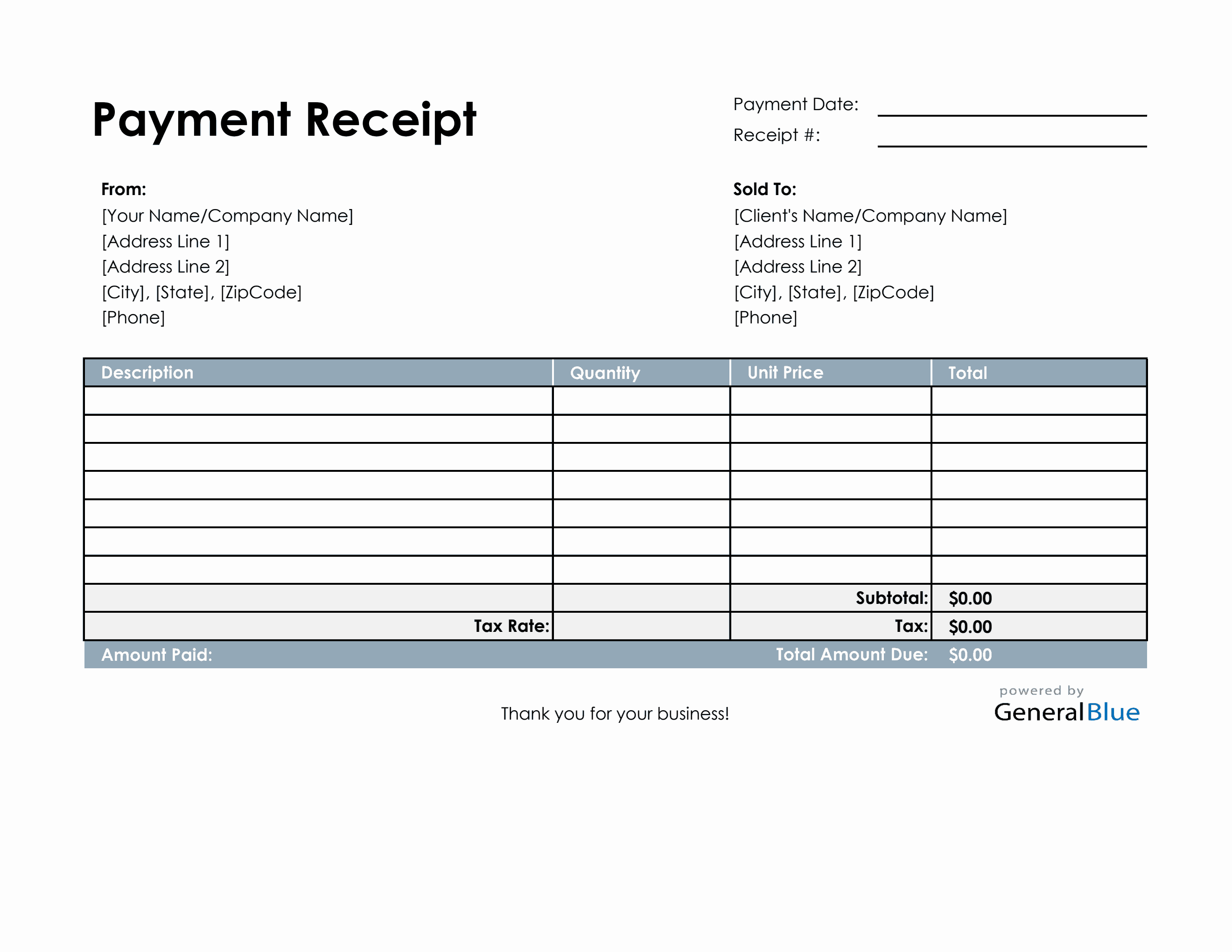 payment receipt template in excel basic