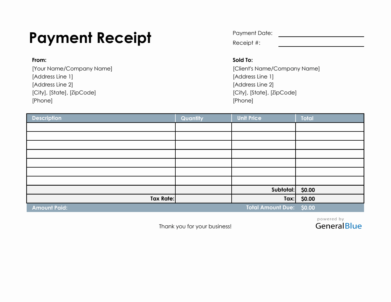 Payment Receipt Template in Excel (Basic)