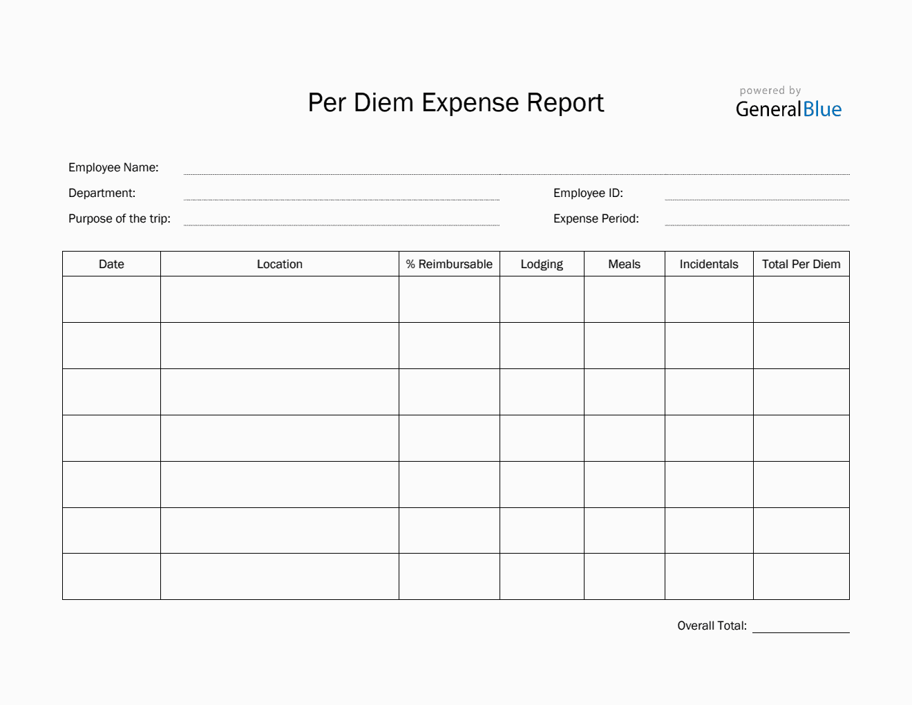 Per Diem Expense Report Template in PDF (Striped)