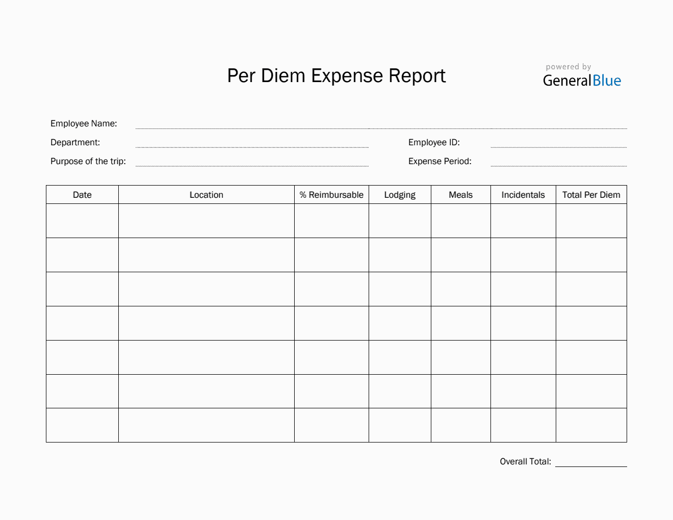 Per Diem Expense Report Template in Word (Striped)