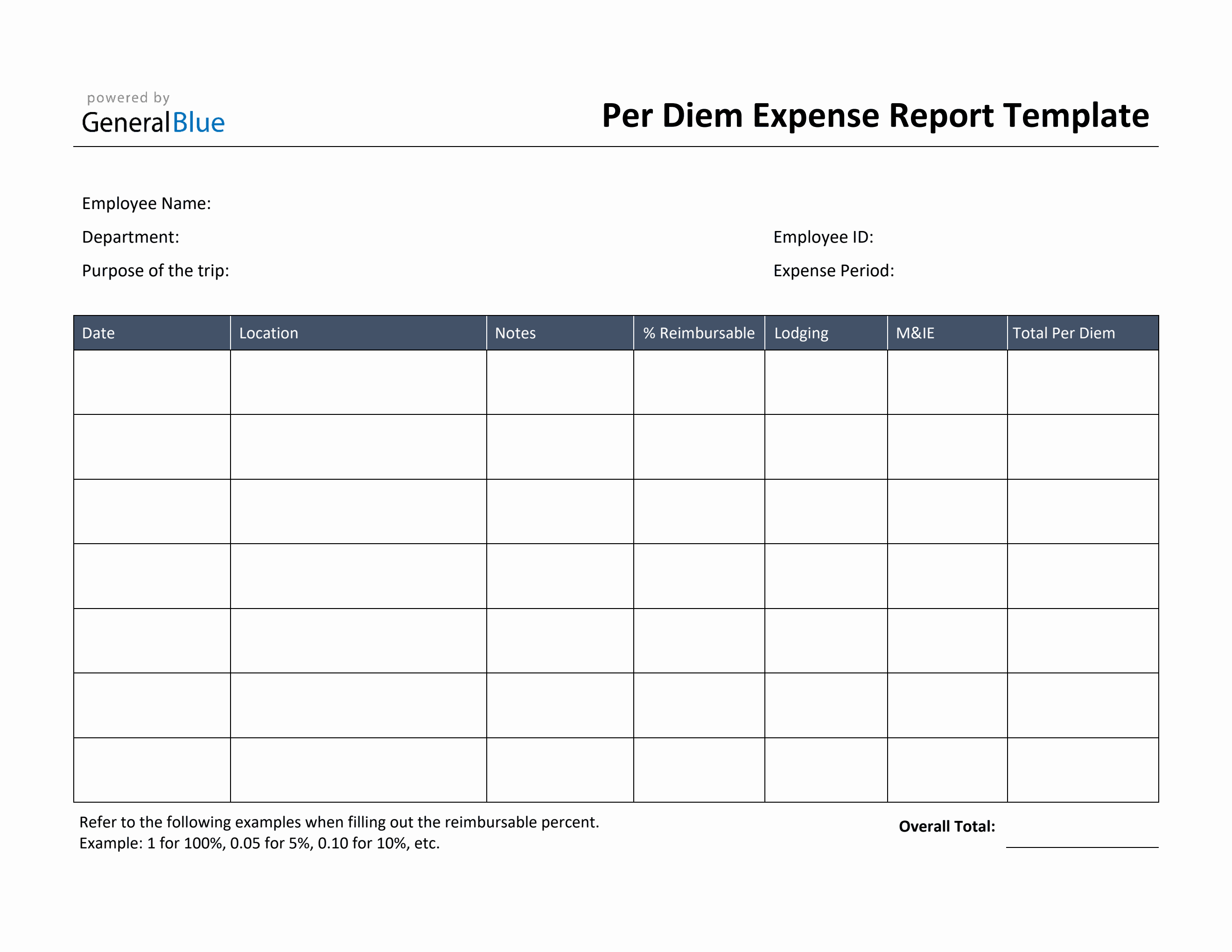 Free pdf per diem templates