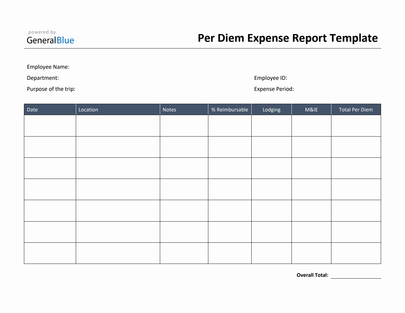 Simple Per Diem Expense Report in Word