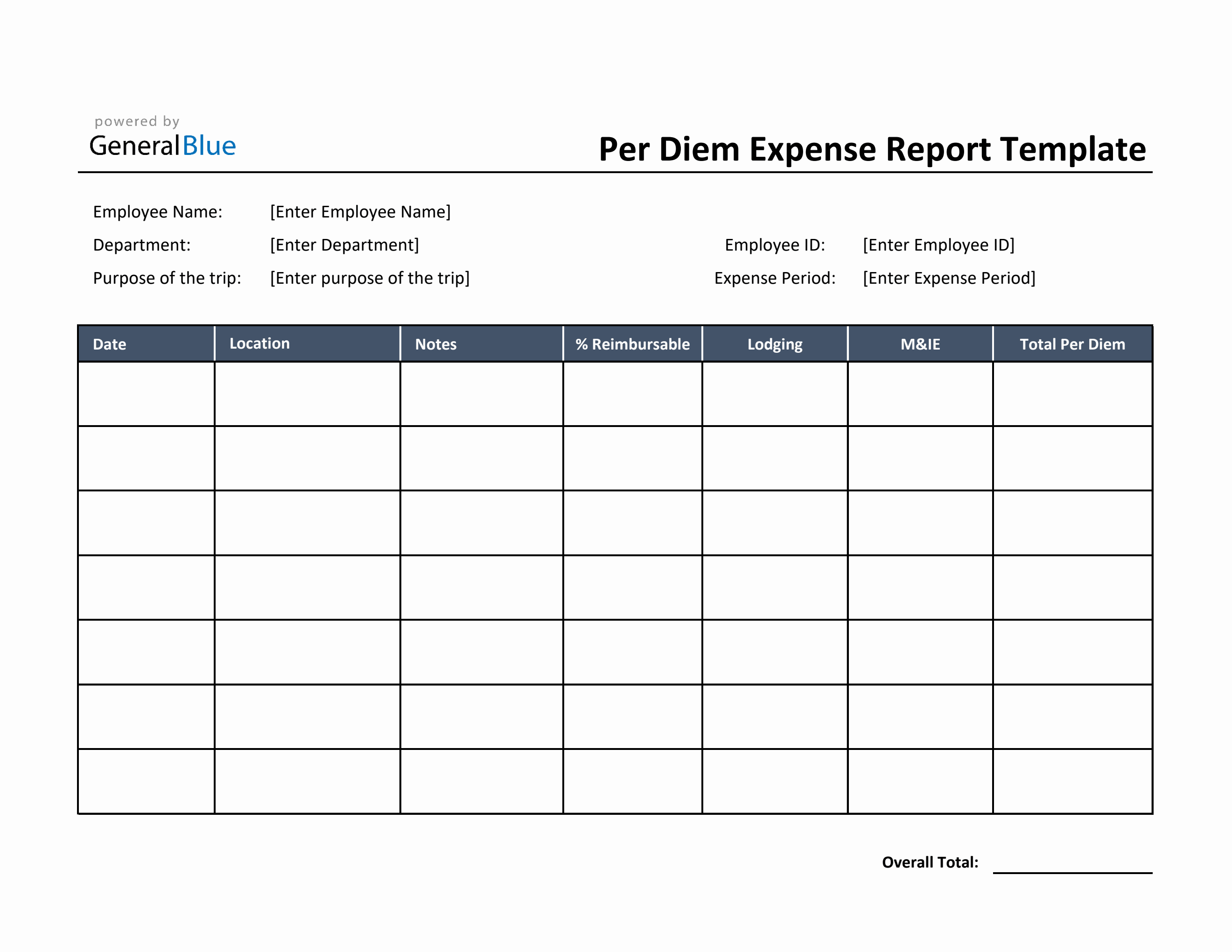 Per D Simple Per Diem Expense Report in Excel