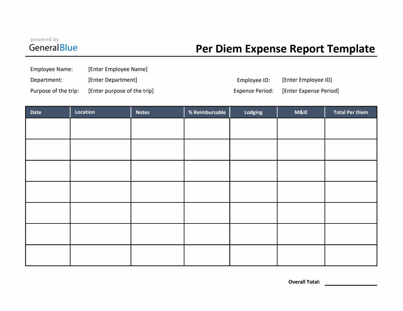 Simple Per Diem Expense Report in Excel