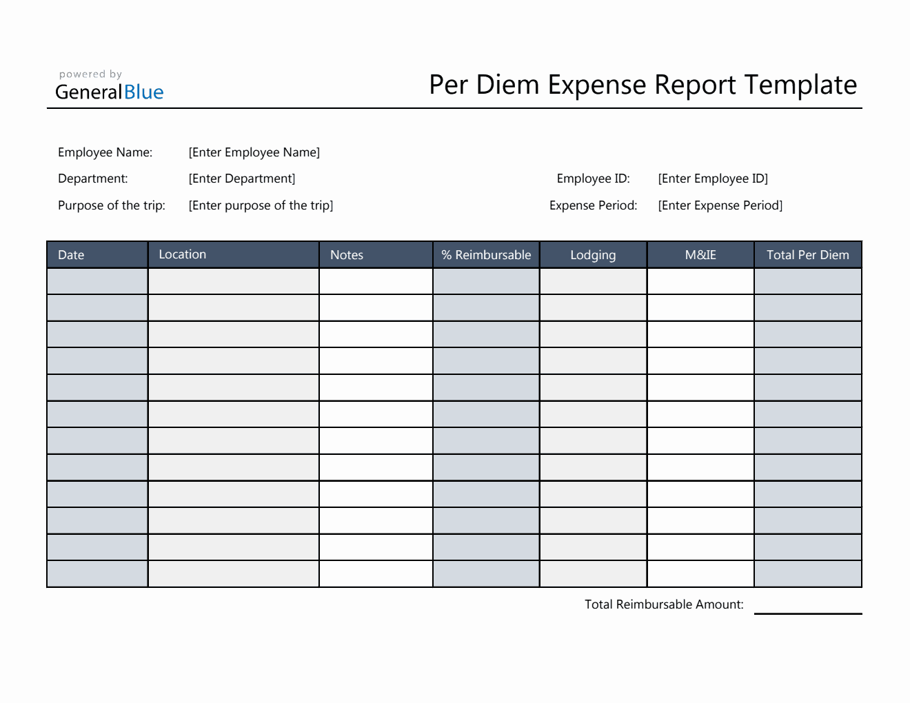 Per D Simple Per Diem Expense Report in Excel