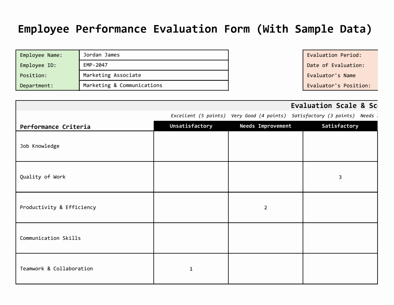 Ape Form.pdf Excel Employee Performance Evaluation Form with Sample Data and Auto ...