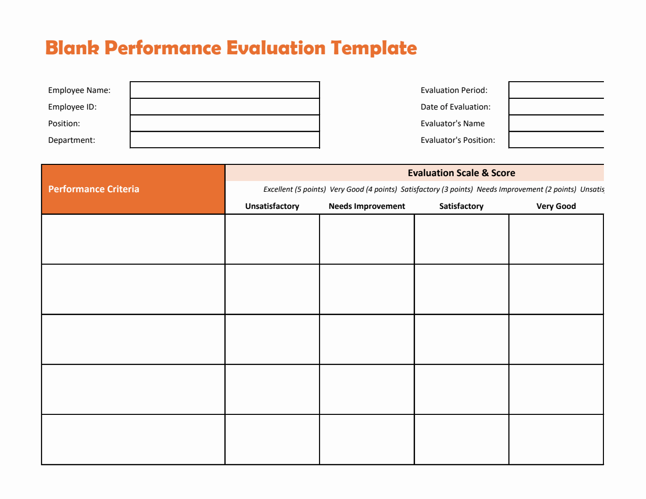 Excel Employee Performance Evaluation Form with Sample Data and Auto