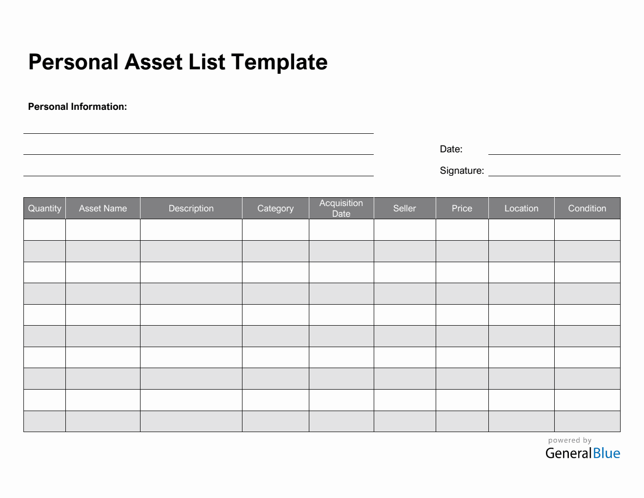 Personal Asset List Template in PDF personal-asset-list-template-in-pdf