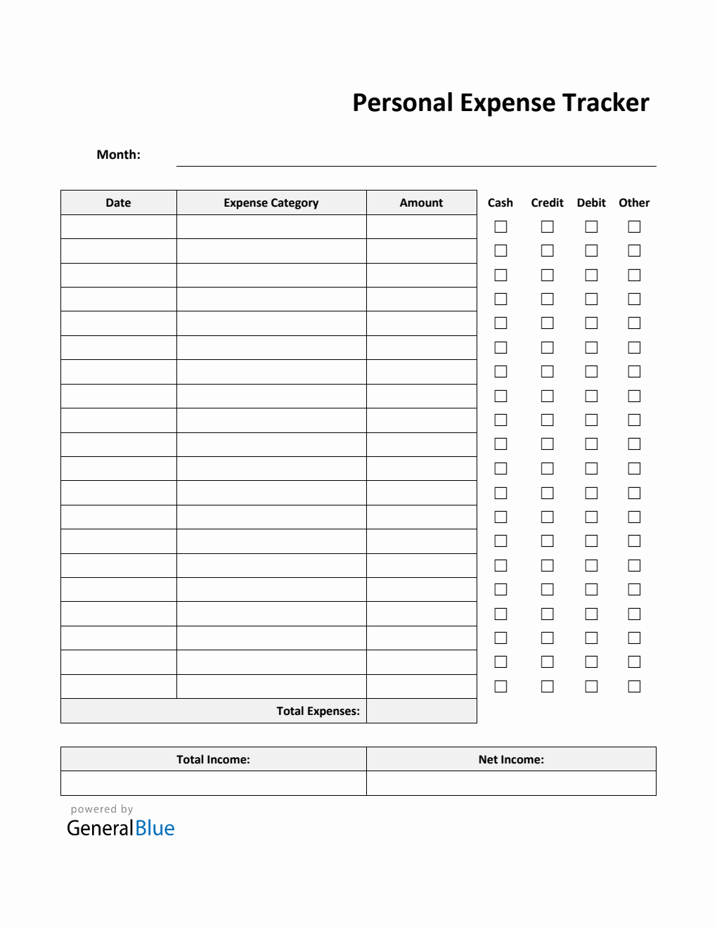 Personal Expense Tracker in PDF (Simple)