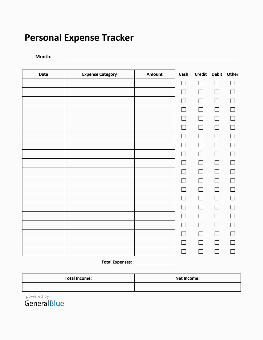 Personal Expense Tracker in Word (Striped)