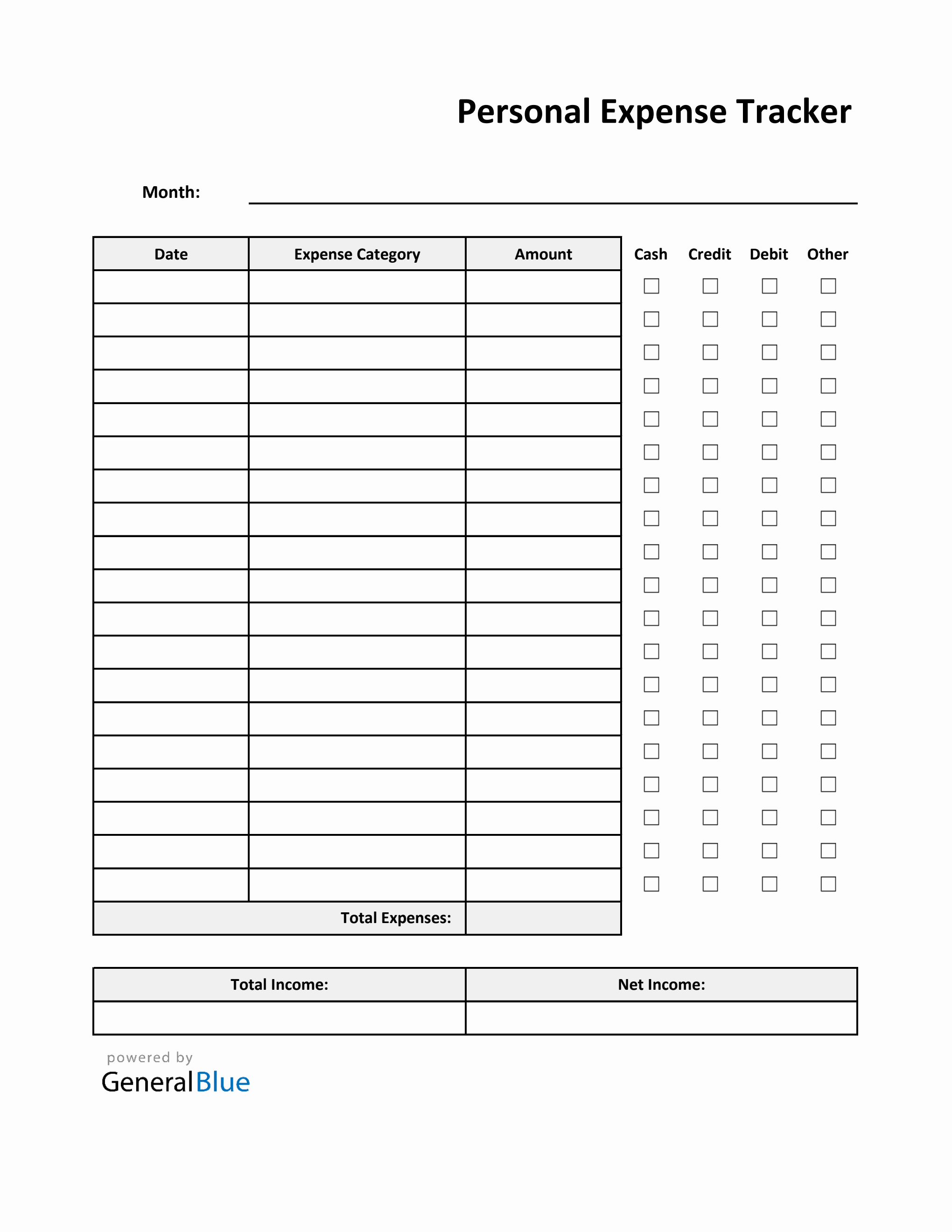 Personal Expense Tracker Excel Template