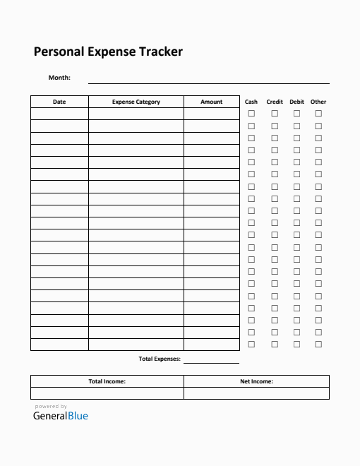 Personal Expense Tracker in PDF (Striped)