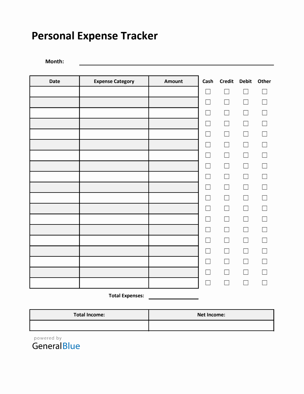 Personal Expense Tracker in Excel (Striped)