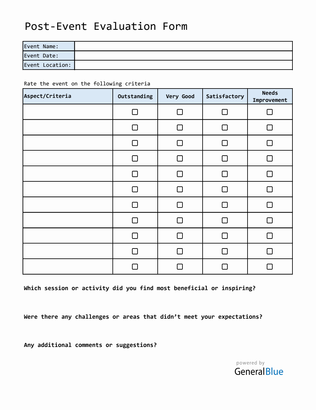 Post Event Processing Questionnaire.pdf Free Post-Event Evaluation Form | Downloadable in PDF Format