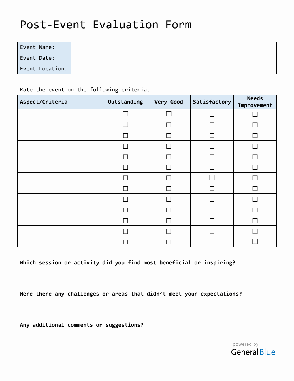 Post Event Evaluation Templates
