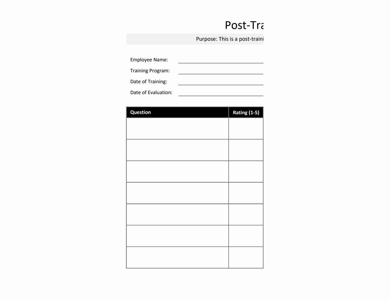 Free to Download Post-Training Survey Template (Excel Format)