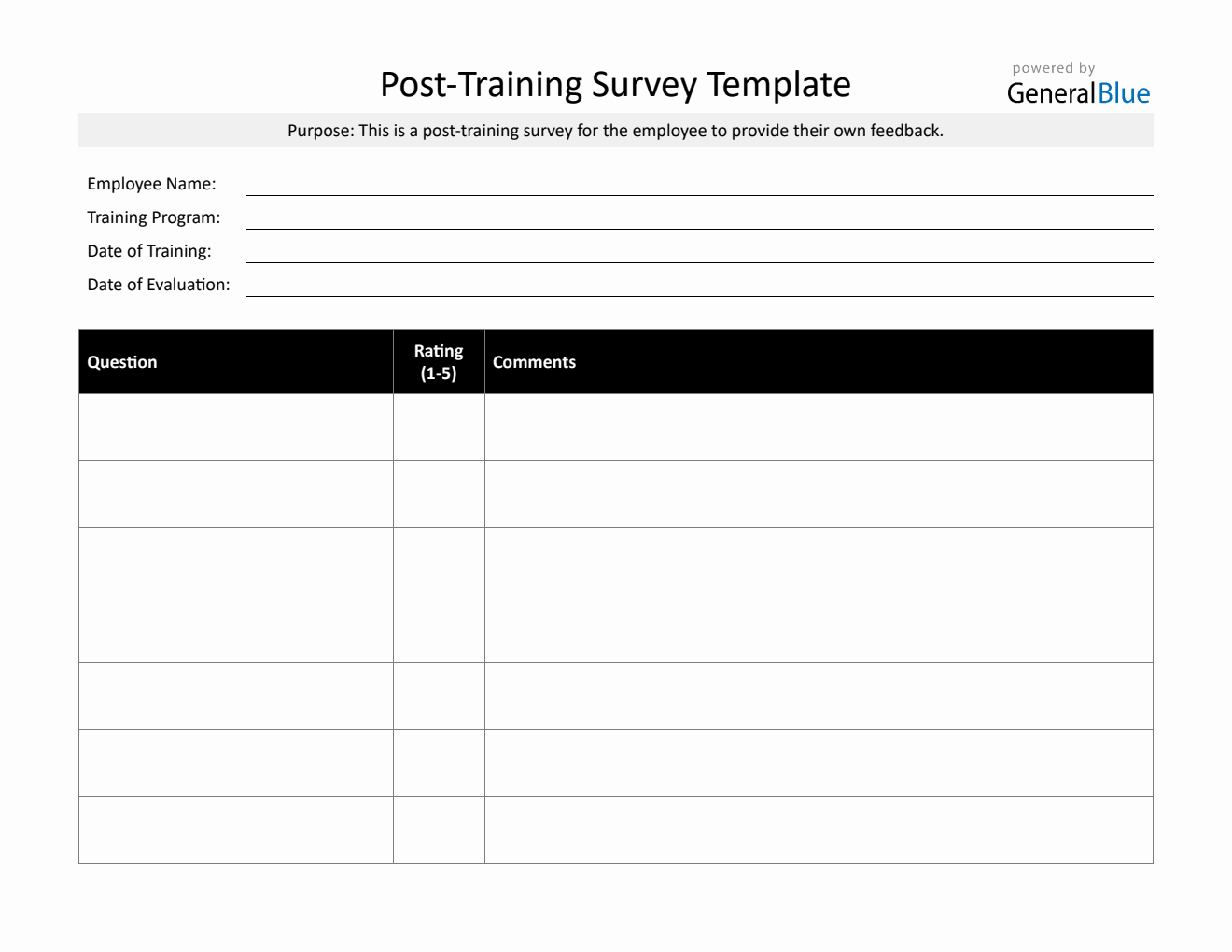 Post Training Project Free to Download Post-Training Survey Template (Excel Format)