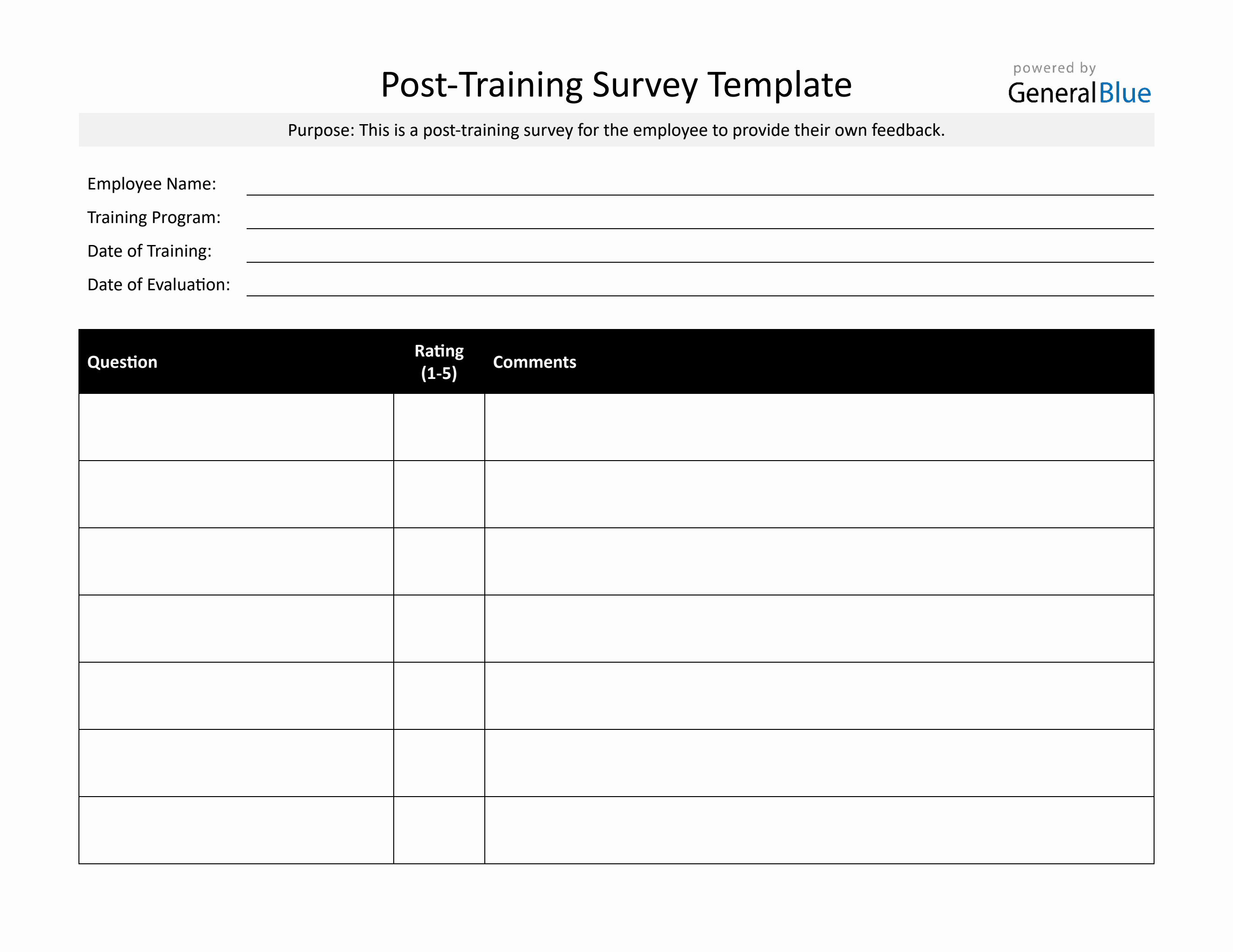 Post Program Questions Free to Download Post-Training Survey Template (PDF Format)