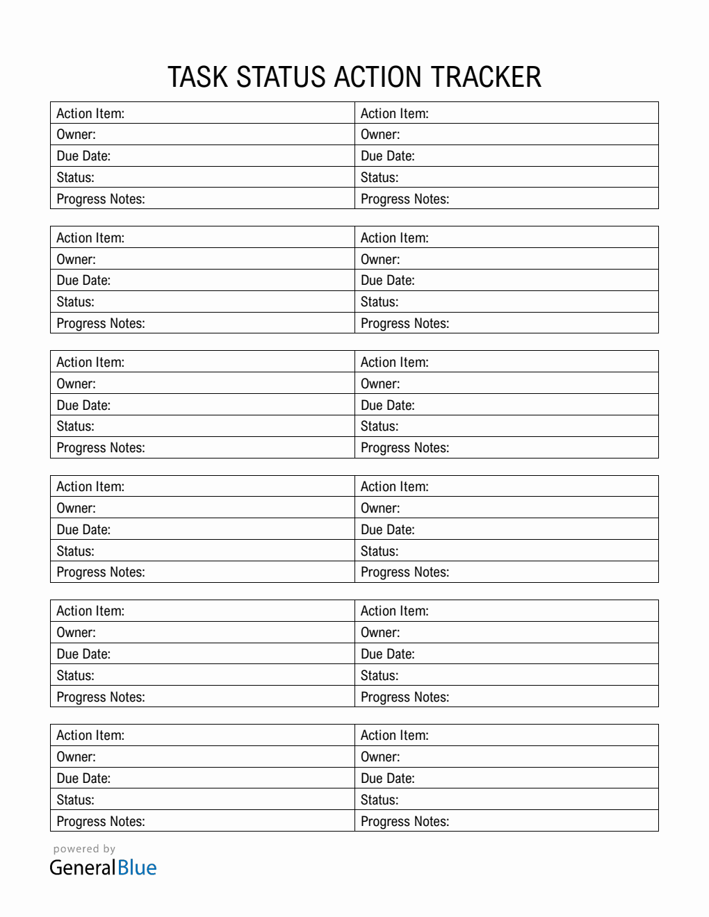 Printable Task Status Action Tracker Template (PDF)