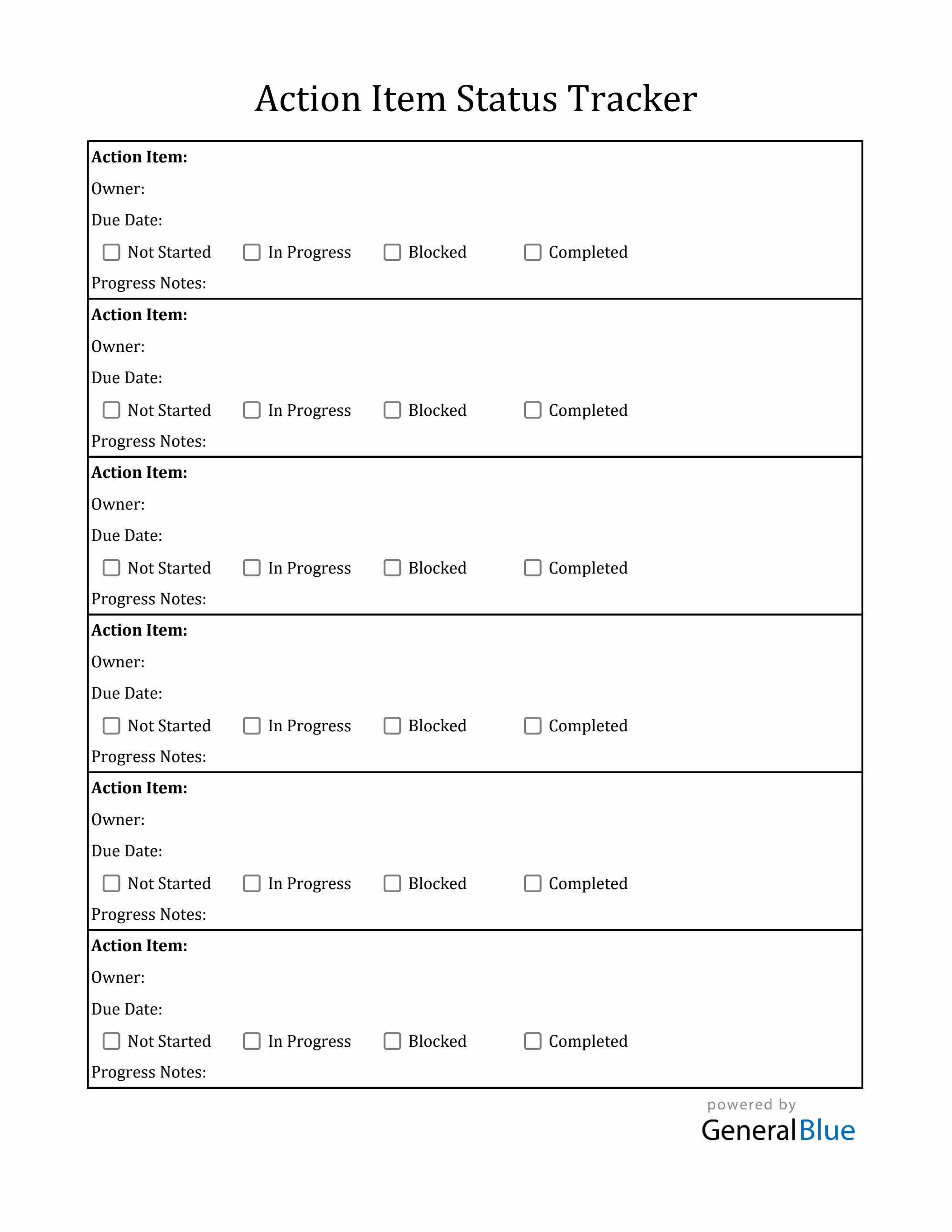 Action List Template (Excel)