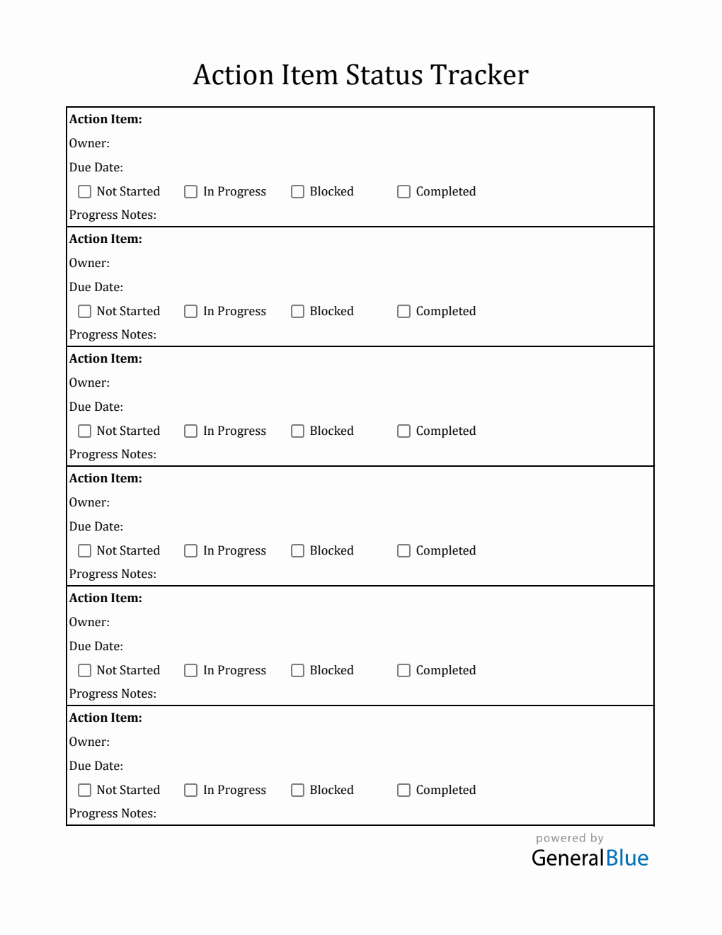 Action List Template (Excel)