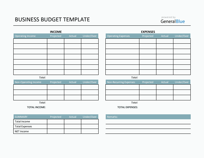 Printable Business Budget Template in Word (Colorful)