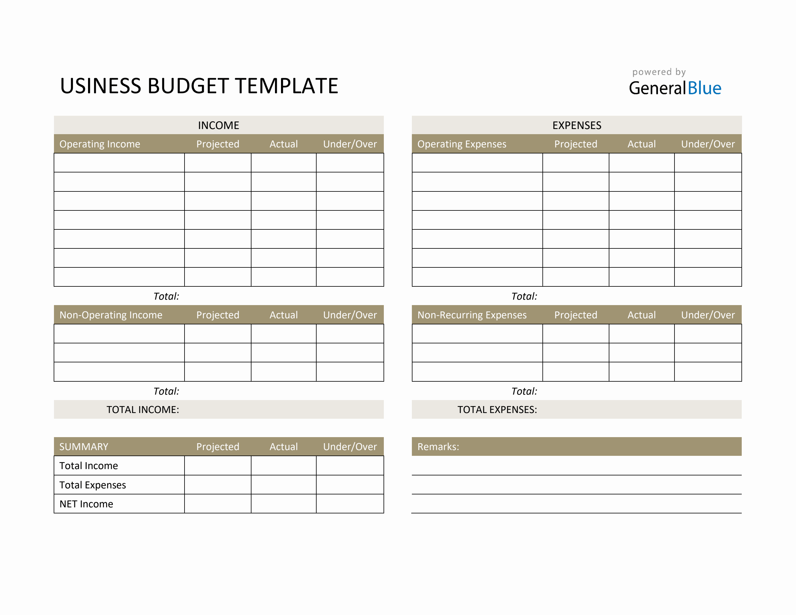 Printable Business Budget Template In Word Basic