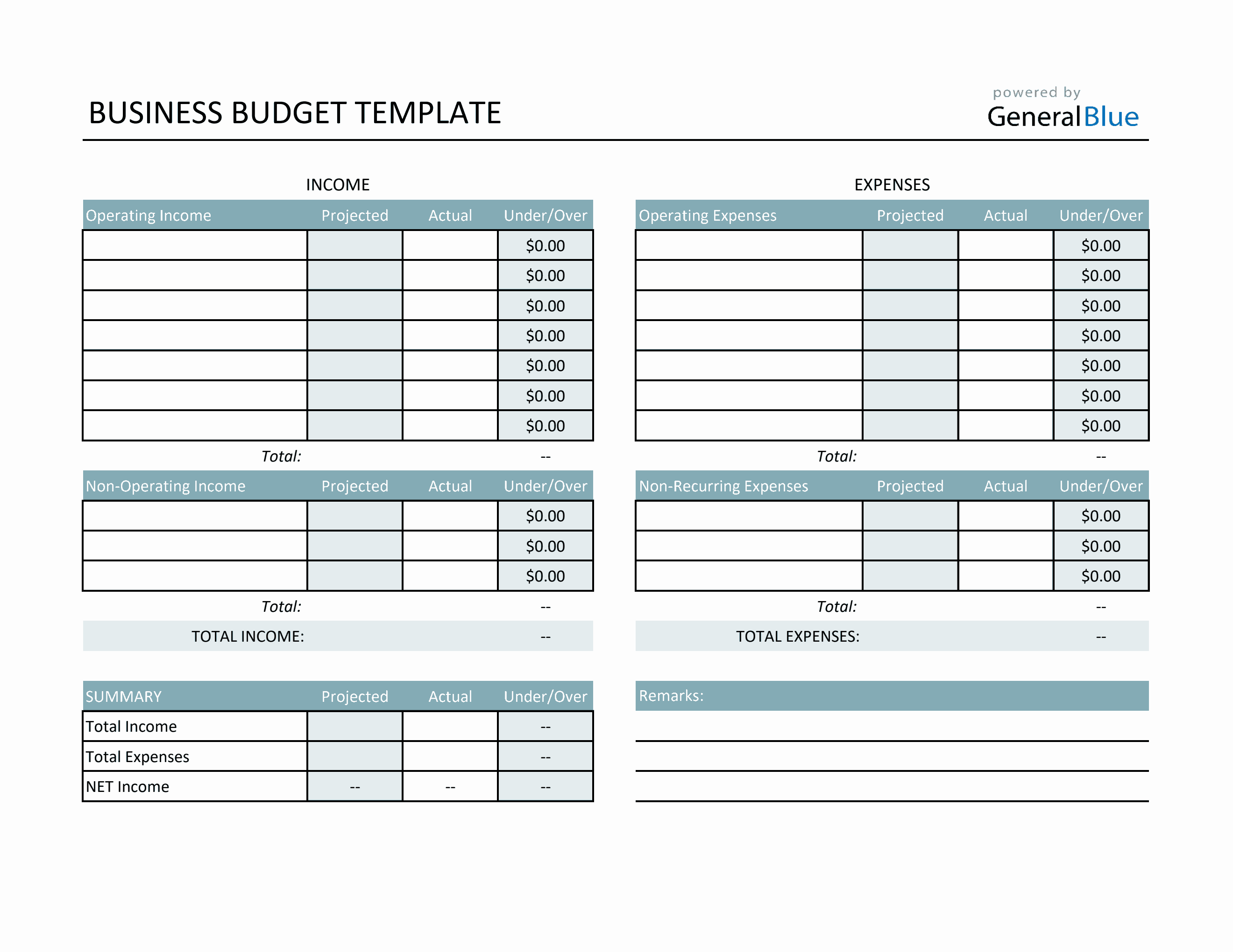 printable business budget template in excel colorful