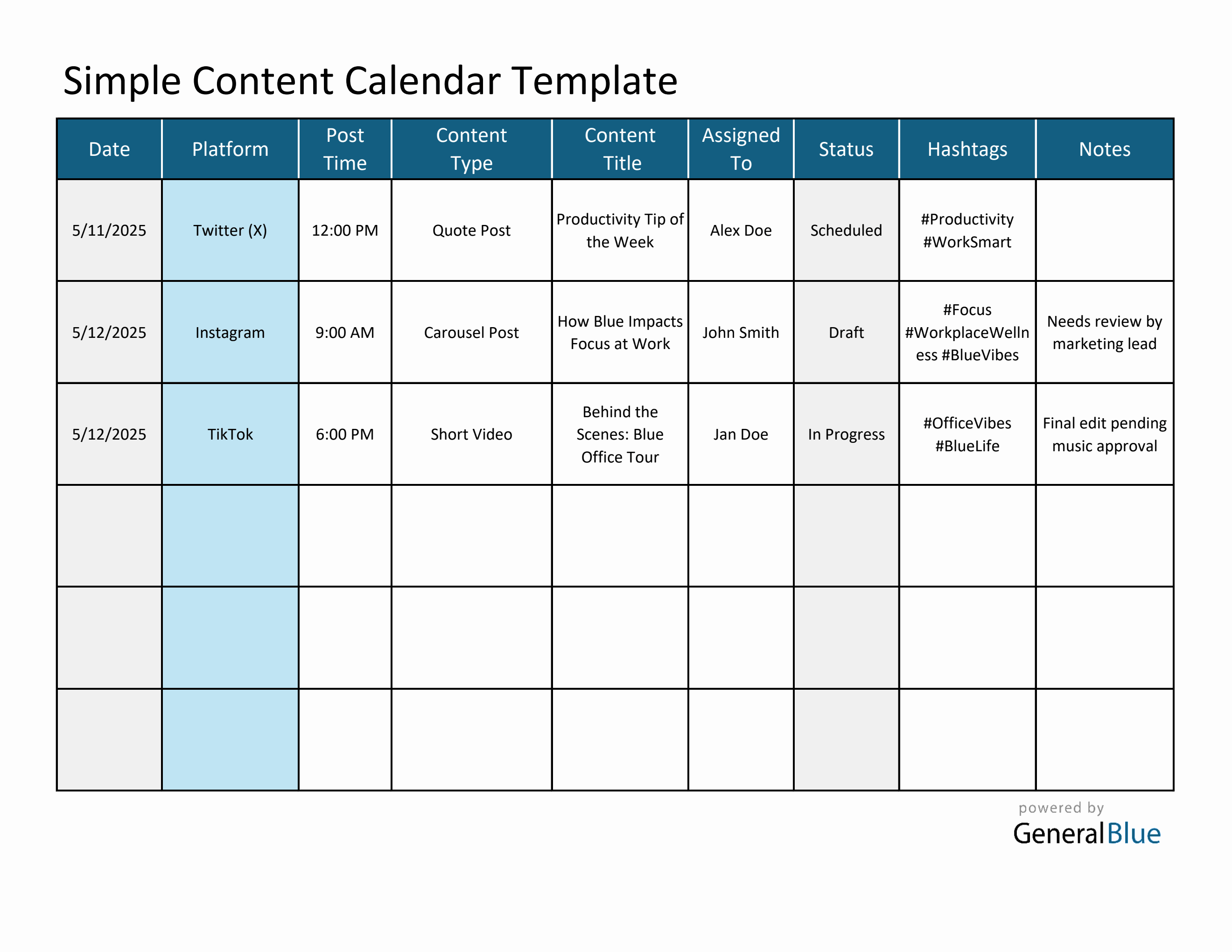 Content Calendar | Free to Download in Excel Format